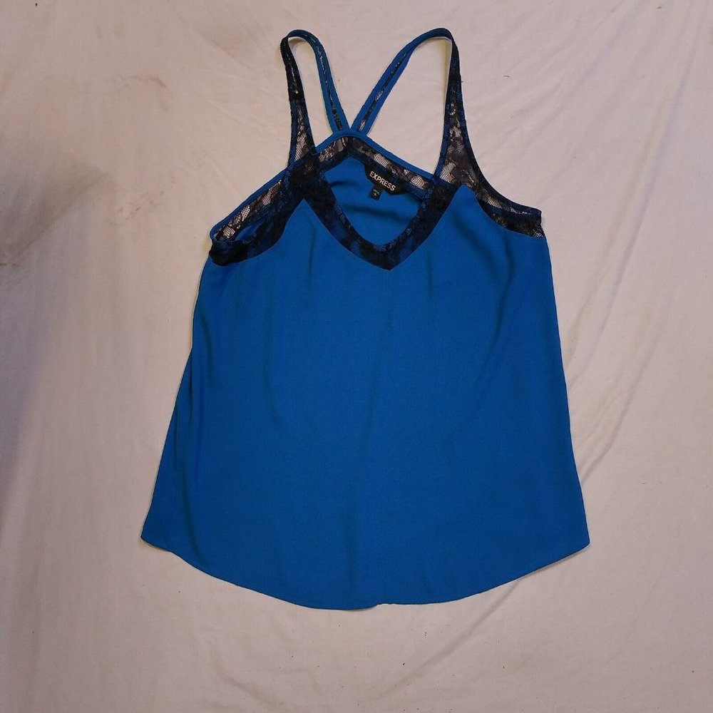Express Blue Satin and Black Lace Camisole Size Sm Petite